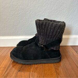 Ugg Cambridge Knit Boots Buckle Shearling Sweater Women’s Size 9 Black